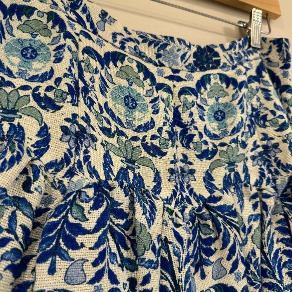 Tory Burch Kyra Floral Pleated Skirt Linen Silk Blend Office 4